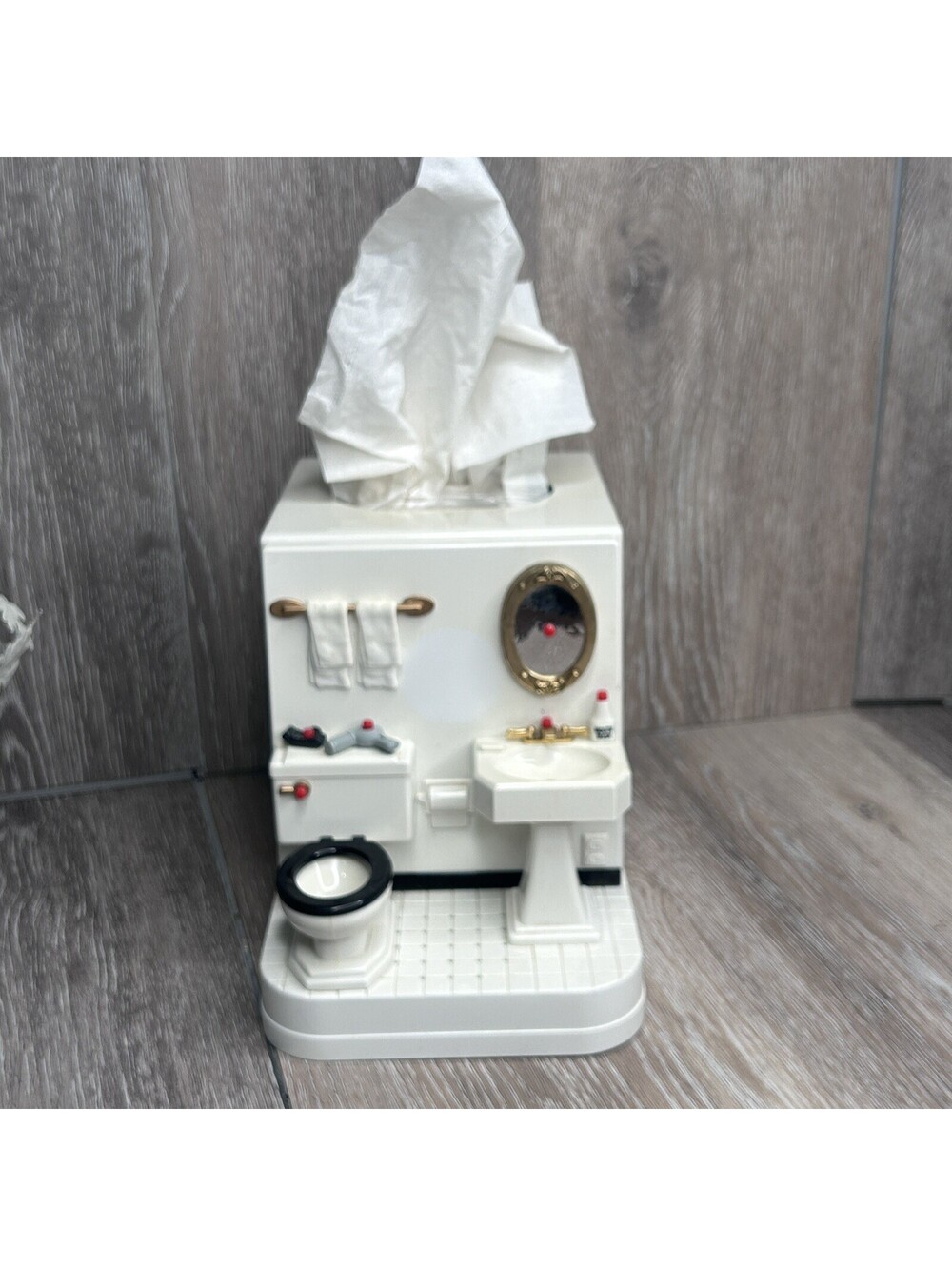 Vintage Mini Bathroom Scene Tissue Box Cover Holder Unique Retro Novelty Decor